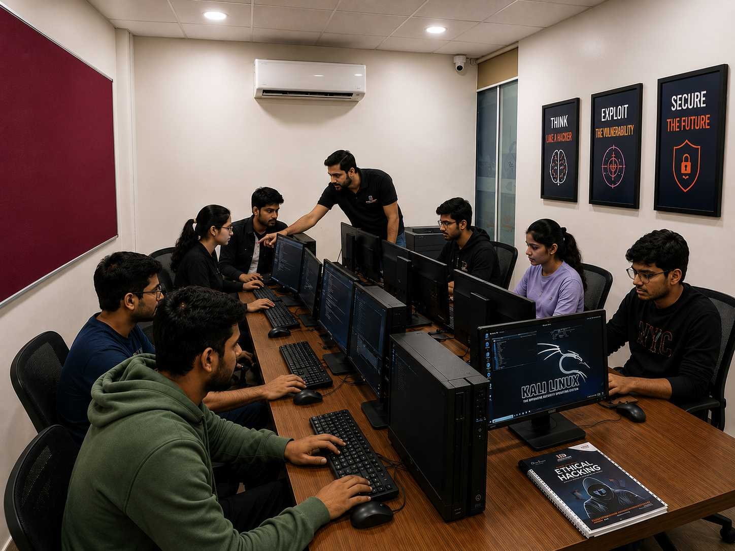 Mentor guiding students during a lab, BinaryBrains Pune classroom
