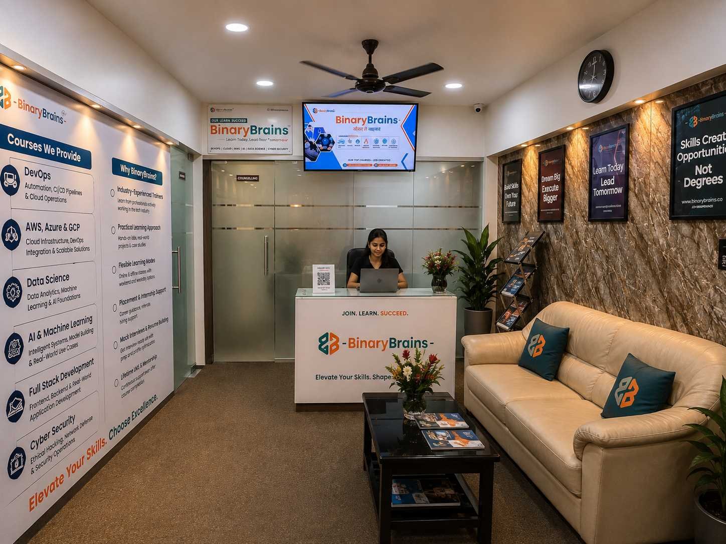 BinaryBrains reception, DevOps training center in Shivajinagar, Pune