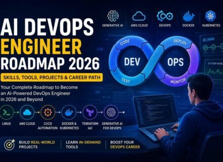 AI DevOps Engineer Roadmap 2026 covering cloud, DevOps, automation, AWS, and Generative AI skills.